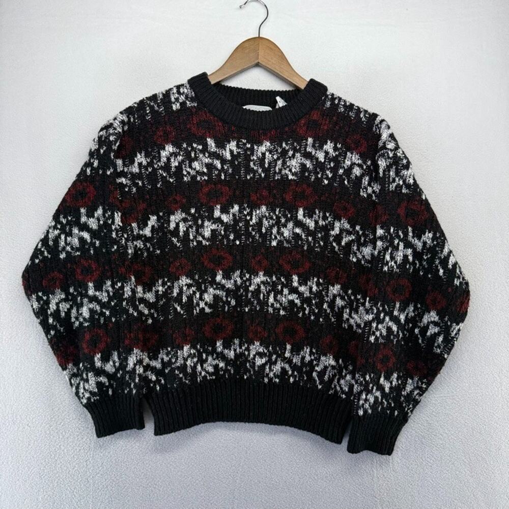 Vinage Bask Sweater men's medium Black Red Geometric Grandpa Hip Hop Grunge 90s